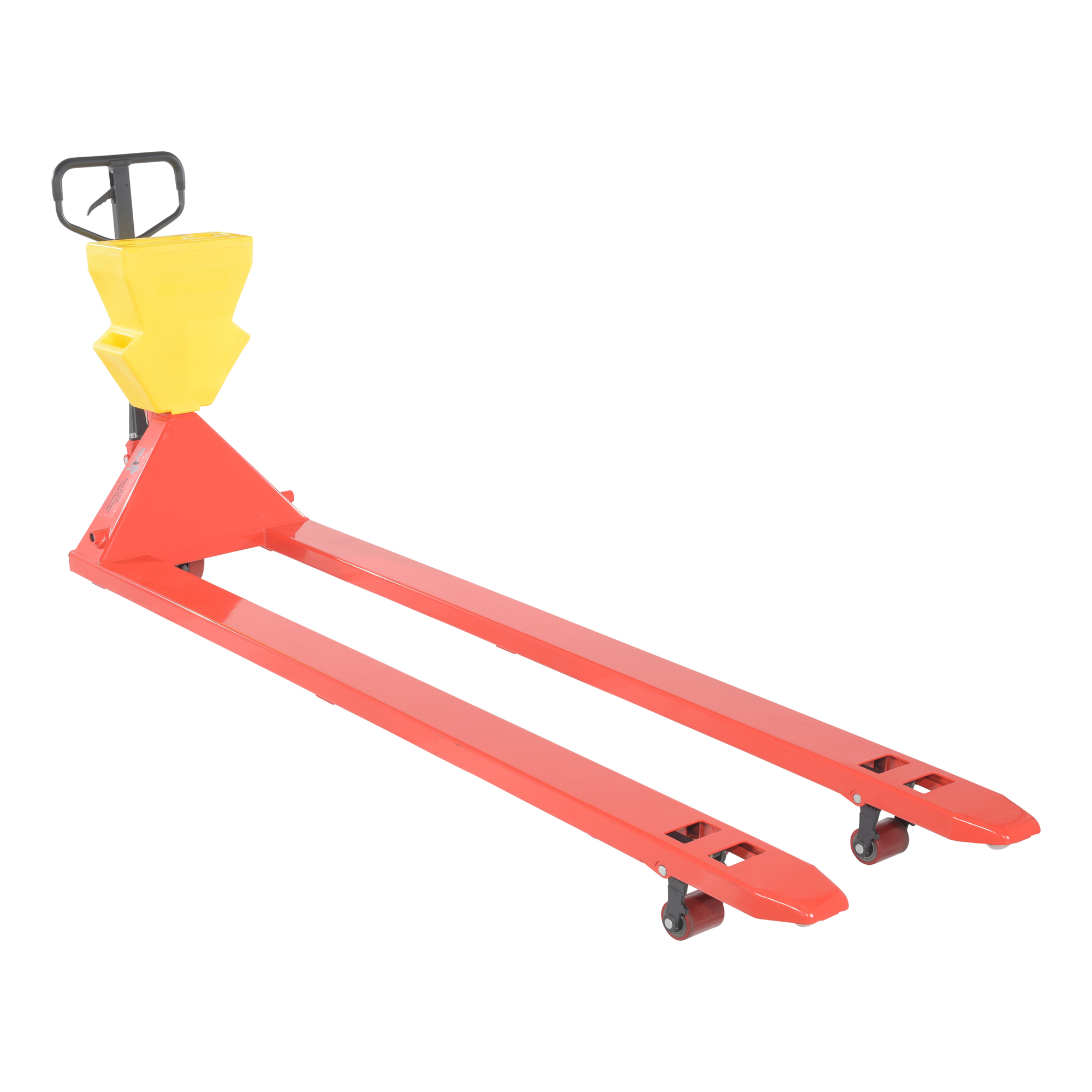 Vestil Pallet Truck with Storage Caddy - 4000-Lb. Capacity, 109in. Fork Length, 2.88in. Min. Lift Height, Red/Yellow, Model# PM4-2796-UP-001